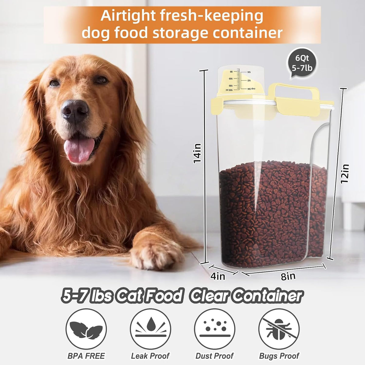5-7Lbs Cat Dog Storage Container, Portable Pet Food Containers with Upgraded Large Spout and Cup, Small Animal Kibble Dispenser for Bird Seed, Oatmeal, Rice, Flour, Brown Sugart-Dark Green