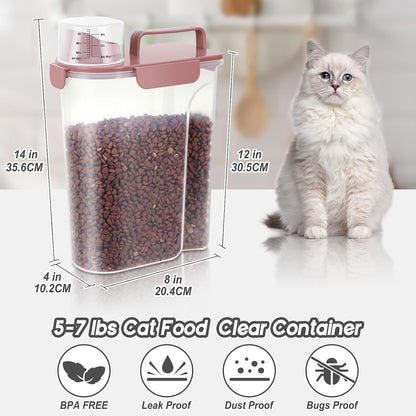 5-7Lbs Cat Dog Storage Container, Portable Pet Food Containers with Upgraded Large Spout and Cup, Small Animal Kibble Dispenser for Bird Seed, Oatmeal, Rice, Flour, Brown Sugart-Dark Green