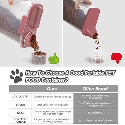 5-7Lbs Cat Dog Storage Container, Portable Pet Food Containers with Upgraded Large Spout and Cup, Small Animal Kibble Dispenser for Bird Seed, Oatmeal, Rice, Flour, Brown Sugart-Dark Green