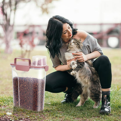 5-7Lbs Cat Dog Storage Container, Portable Pet Food Containers with Upgraded Large Spout and Cup, Small Animal Kibble Dispenser for Bird Seed, Oatmeal, Rice, Flour, Brown Sugart-Dark Green
