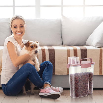 5-7Lbs Cat Dog Storage Container, Portable Pet Food Containers with Upgraded Large Spout and Cup, Small Animal Kibble Dispenser for Bird Seed, Oatmeal, Rice, Flour, Brown Sugart-Dark Green