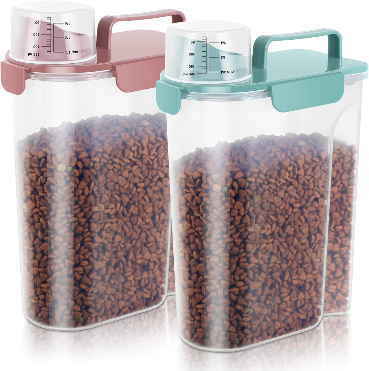 5-7Lbs Cat Dog Storage Container, Portable Pet Food Containers with Upgraded Large Spout and Cup, Small Animal Kibble Dispenser for Bird Seed, Oatmeal, Rice, Flour, Brown Sugart-Dark Green