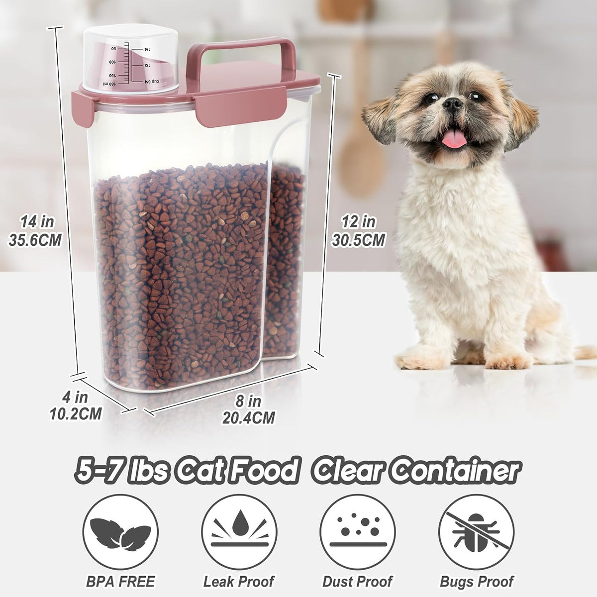 5-7Lbs Cat Dog Storage Container, Portable Pet Food Containers with Upgraded Large Spout and Cup, Small Animal Kibble Dispenser for Bird Seed, Oatmeal, Rice, Flour, Brown Sugart-Dark Green