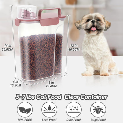 5-7Lbs Cat Dog Storage Container, Portable Pet Food Containers with Upgraded Large Spout and Cup, Small Animal Kibble Dispenser for Bird Seed, Oatmeal, Rice, Flour, Brown Sugart-Dark Green