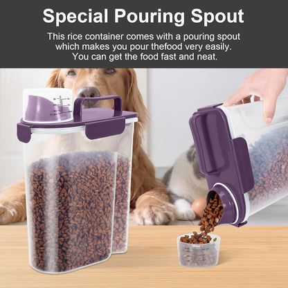 5-7Lbs Cat Dog Storage Container, Portable Pet Food Containers with Upgraded Large Spout and Cup, Small Animal Kibble Dispenser for Bird Seed, Oatmeal, Rice, Flour, Brown Sugart-Dark Green
