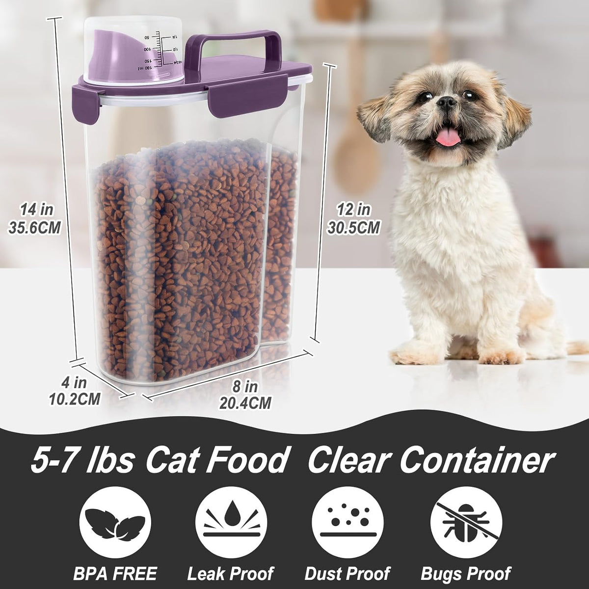 5-7Lbs Cat Dog Storage Container, Portable Pet Food Containers with Upgraded Large Spout and Cup, Small Animal Kibble Dispenser for Bird Seed, Oatmeal, Rice, Flour, Brown Sugart-Dark Green