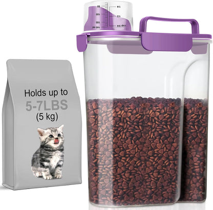 5-7Lbs Cat Dog Storage Container, Portable Pet Food Containers with Upgraded Large Spout and Cup, Small Animal Kibble Dispenser for Bird Seed, Oatmeal, Rice, Flour, Brown Sugart-Dark Green