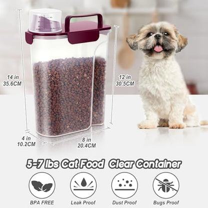 5-7Lbs Cat Dog Storage Container, Portable Pet Food Containers with Upgraded Large Spout and Cup, Small Animal Kibble Dispenser for Bird Seed, Oatmeal, Rice, Flour, Brown Sugart-Dark Green
