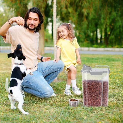 5-7Lbs Cat Dog Storage Container, Portable Pet Food Containers with Upgraded Large Spout and Cup, Small Animal Kibble Dispenser for Bird Seed, Oatmeal, Rice, Flour, Brown Sugart-Dark Green
