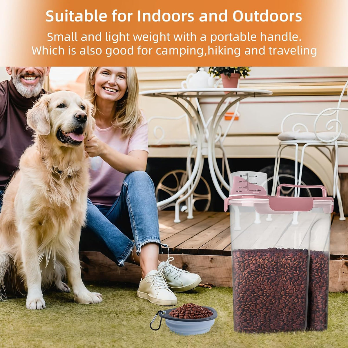 5-7Lbs Cat Dog Storage Container, Portable Pet Food Containers with Upgraded Large Spout and Cup, Small Animal Kibble Dispenser for Bird Seed, Oatmeal, Rice, Flour, Brown Sugart-Dark Green