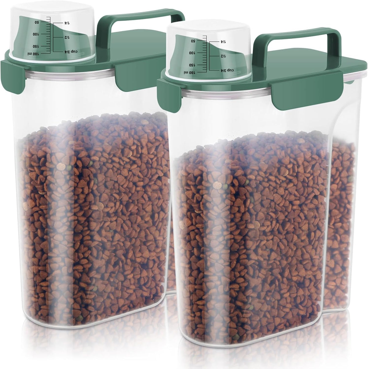 5-7Lbs Cat Dog Storage Container, Portable Pet Food Containers with Upgraded Large Spout and Cup, Small Animal Kibble Dispenser for Bird Seed, Oatmeal, Rice, Flour, Brown Sugart-Dark Green
