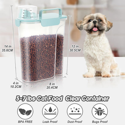 5-7Lbs Cat Dog Storage Container, Portable Pet Food Containers with Upgraded Large Spout and Cup, Small Animal Kibble Dispenser for Bird Seed, Oatmeal, Rice, Flour, Brown Sugart-Dark Green