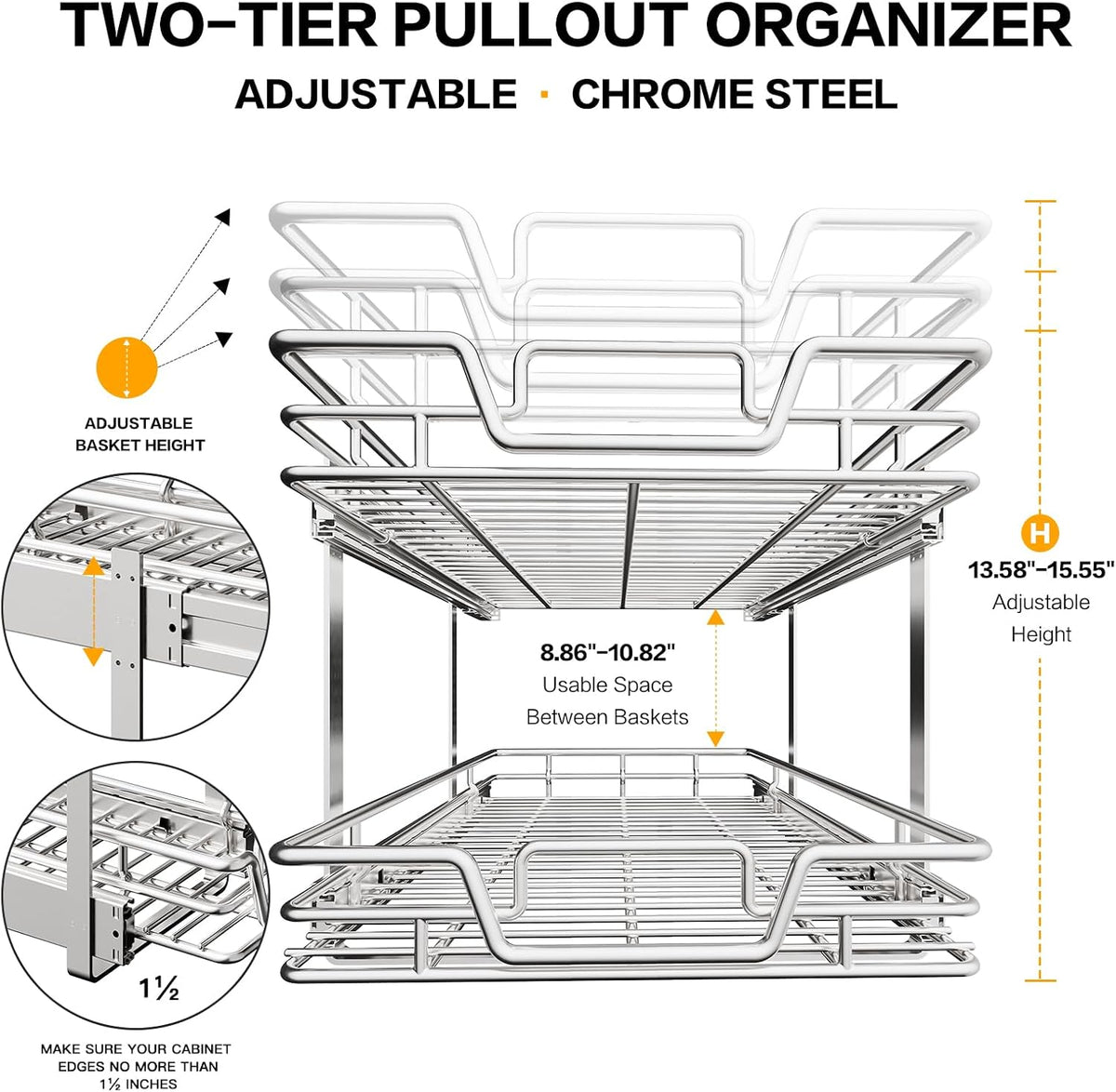 2-Tier Kitchen Cabinet Pull Out Cabinet Organizer,Shelf and Drawer Organizer Slide Out Pantry Storaqe Basket in Multiple Sizes (17" W x 21" D)
