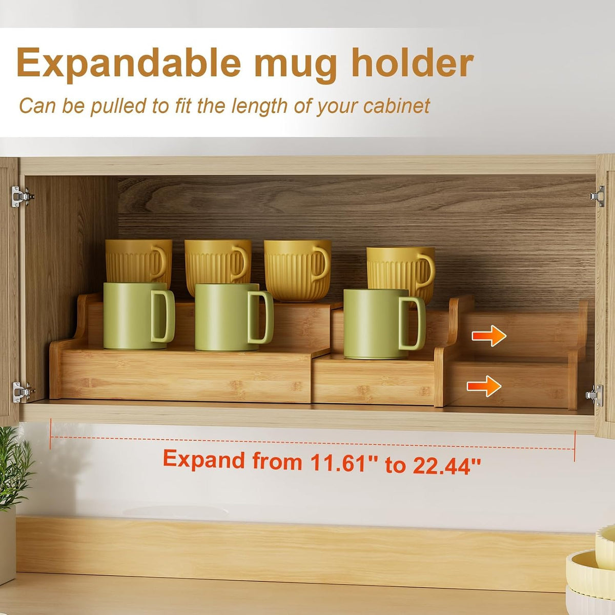 2-Tier Expandable Bamboo Coffee Mug Holder, Mug Organizer for Kitchen Cabinets, Mug Cup Rack, Multi-Functional Cup Holder Shelf, Coffee Bar Organizer, Home