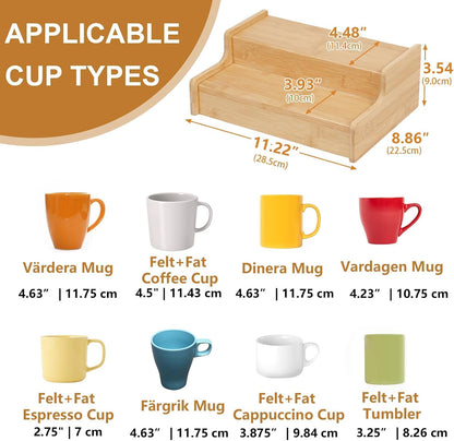 2-Tier Expandable Bamboo Coffee Mug Holder, Mug Organizer for Kitchen Cabinets, Mug Cup Rack, Multi-Functional Cup Holder Shelf, Coffee Bar Organizer, Home