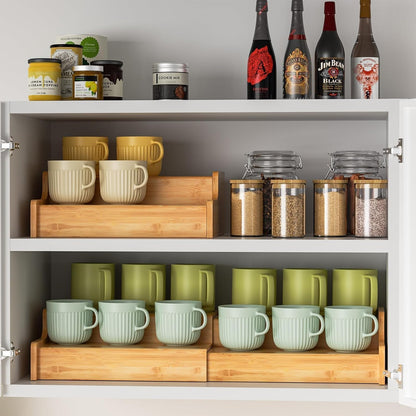 2-Tier Expandable Bamboo Coffee Mug Holder, Mug Organizer for Kitchen Cabinets, Mug Cup Rack, Multi-Functional Cup Holder Shelf, Coffee Bar Organizer, Home