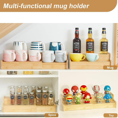 2-Tier Expandable Bamboo Coffee Mug Holder, Mug Organizer for Kitchen Cabinets, Mug Cup Rack, Multi-Functional Cup Holder Shelf, Coffee Bar Organizer, Home