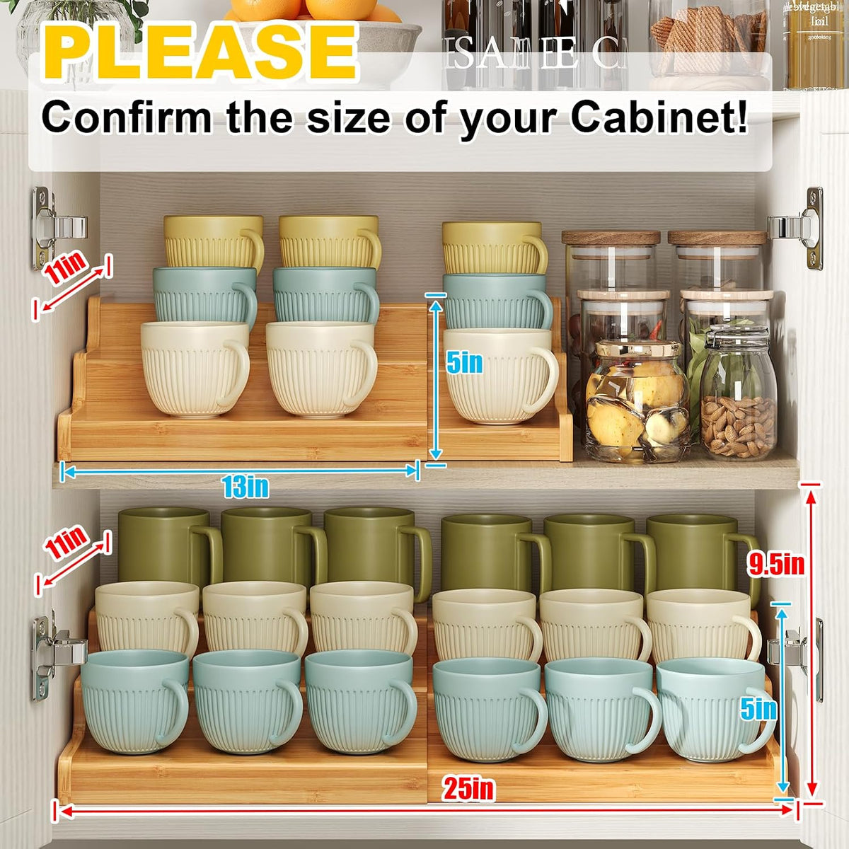 2-Tier Expandable Bamboo Coffee Mug Holder, Mug Organizer for Kitchen Cabinets, Mug Cup Rack, Multi-Functional Cup Holder Shelf, Coffee Bar Organizer, Home
