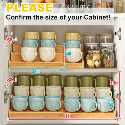 2-Tier Expandable Bamboo Coffee Mug Holder, Mug Organizer for Kitchen Cabinets, Mug Cup Rack, Multi-Functional Cup Holder Shelf, Coffee Bar Organizer, Home