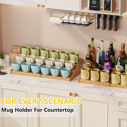2-Tier Expandable Bamboo Coffee Mug Holder, Mug Organizer for Kitchen Cabinets, Mug Cup Rack, Multi-Functional Cup Holder Shelf, Coffee Bar Organizer, Home