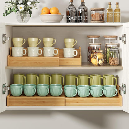 2-Tier Expandable Bamboo Coffee Mug Holder, Mug Organizer for Kitchen Cabinets, Mug Cup Rack, Multi-Functional Cup Holder Shelf, Coffee Bar Organizer, Home