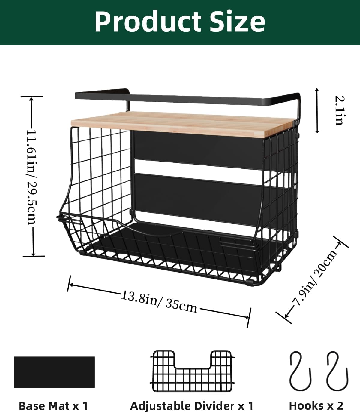 3-Tier Magnetic Shelf for Fridge with Divider & Bamboo Top, Fruit Basket Potato and Onion Storage Bins, Kitchen Large Container Magnetic Spice Rack for Refrigerator, Kitchen Counter, Fridge Organizer