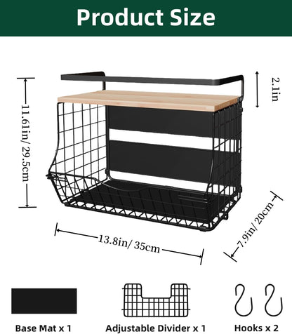 3-Tier Magnetic Shelf for Fridge with Divider & Bamboo Top, Fruit Basket Potato and Onion Storage Bins, Kitchen Large Container Magnetic Spice Rack for Refrigerator, Kitchen Counter, Fridge Organizer