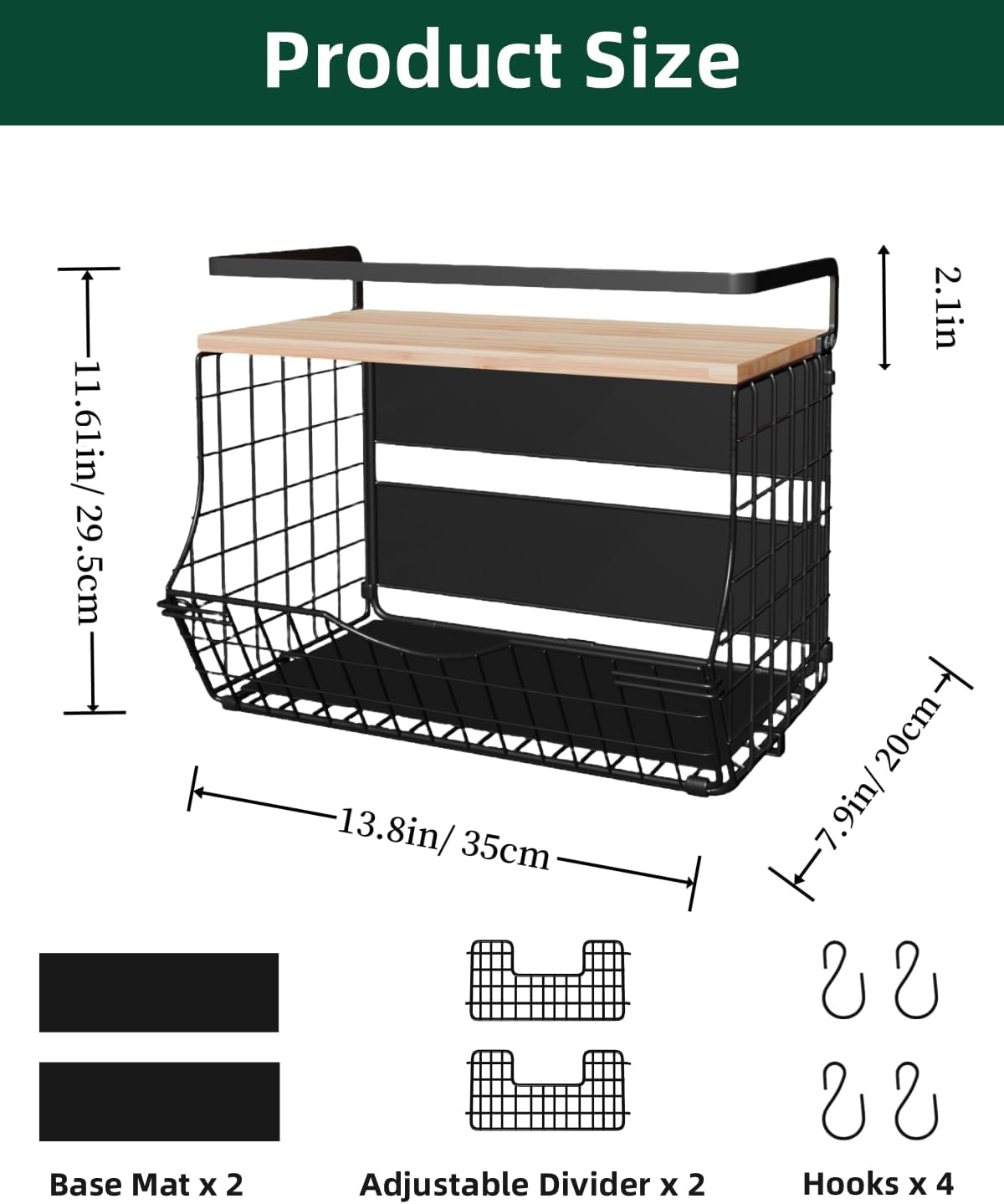 3-Tier Magnetic Shelf for Fridge with Divider & Bamboo Top, Fruit Basket Potato and Onion Storage Bins, Kitchen Large Container Magnetic Spice Rack for Refrigerator, Kitchen Counter, Fridge Organizer