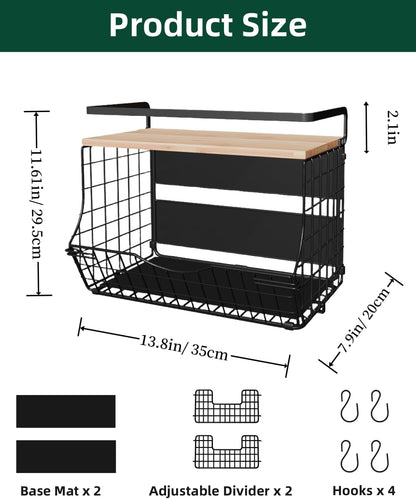 3-Tier Magnetic Shelf for Fridge with Divider & Bamboo Top, Fruit Basket Potato and Onion Storage Bins, Kitchen Large Container Magnetic Spice Rack for Refrigerator, Kitchen Counter, Fridge Organizer