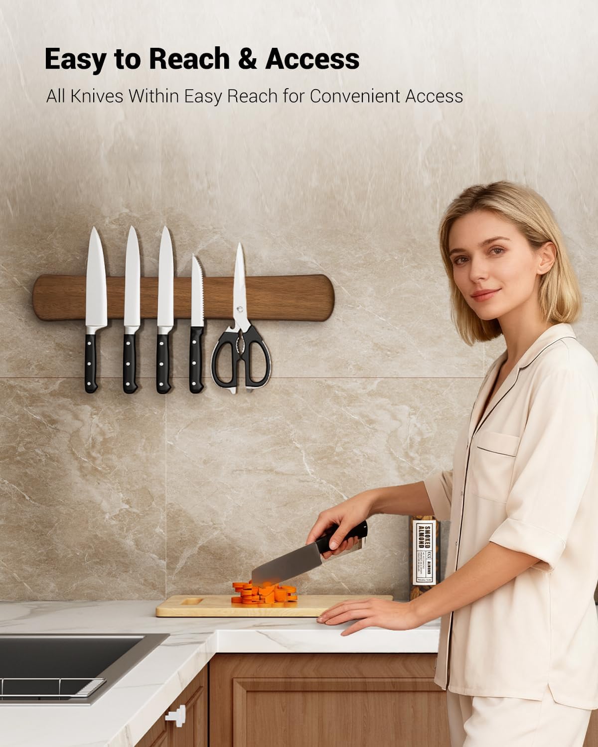 Magnetic Knife Holder, 16 Inch Acacia Wood Knife Strip for Wall or Fridge