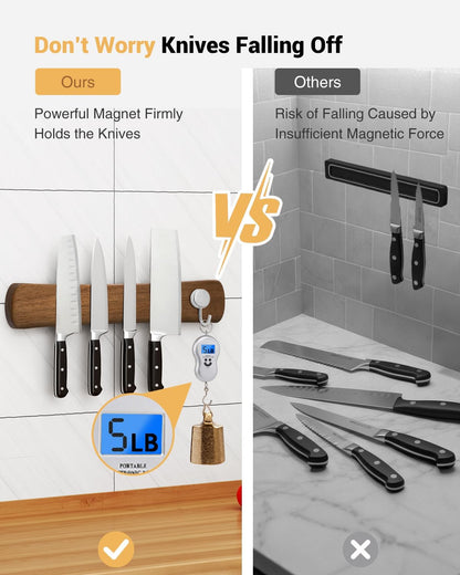 Magnetic Knife Holder, 16 Inch Acacia Wood Knife Strip for Wall or Fridge