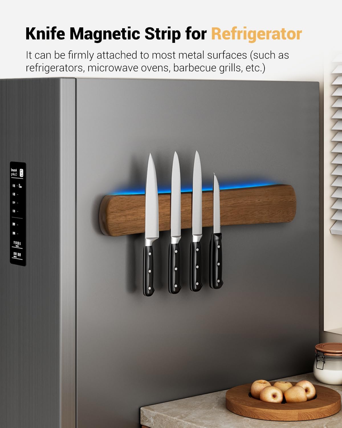 Magnetic Knife Holder, 16 Inch Acacia Wood Knife Strip for Wall or Fridge