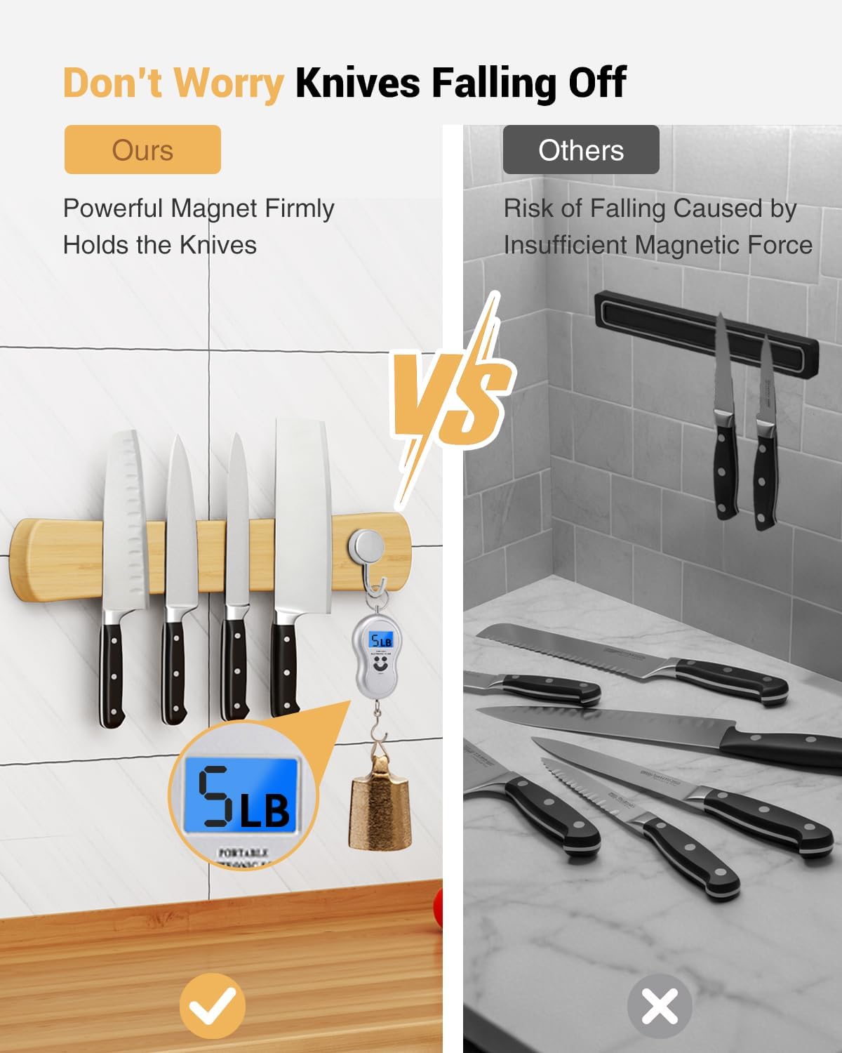Magnetic Knife Holder, 16 Inch Acacia Wood Knife Strip for Wall or Fridge