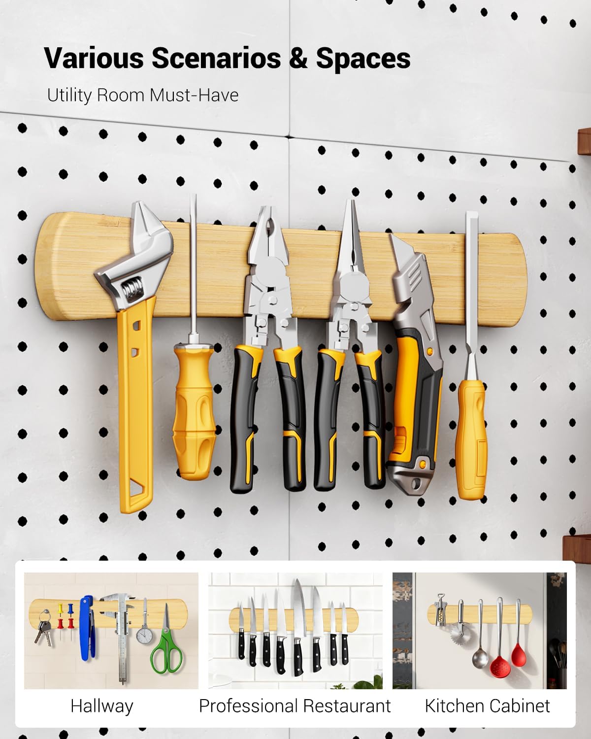 Magnetic Knife Holder, 16 Inch Acacia Wood Knife Strip for Wall or Fridge