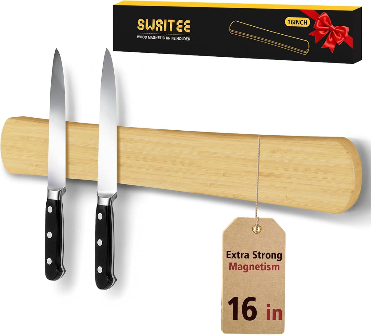 Magnetic Knife Holder, 16 Inch Acacia Wood Knife Strip for Wall or Fridge