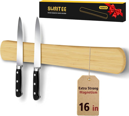 Magnetic Knife Holder, 16 Inch Acacia Wood Knife Strip for Wall or Fridge