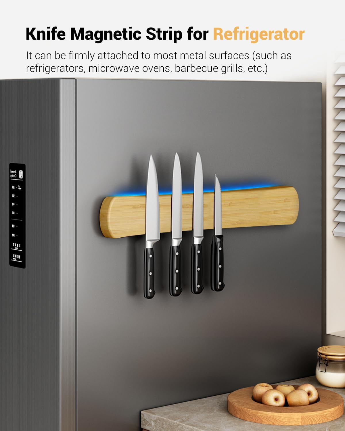 Magnetic Knife Holder, 16 Inch Acacia Wood Knife Strip for Wall or Fridge
