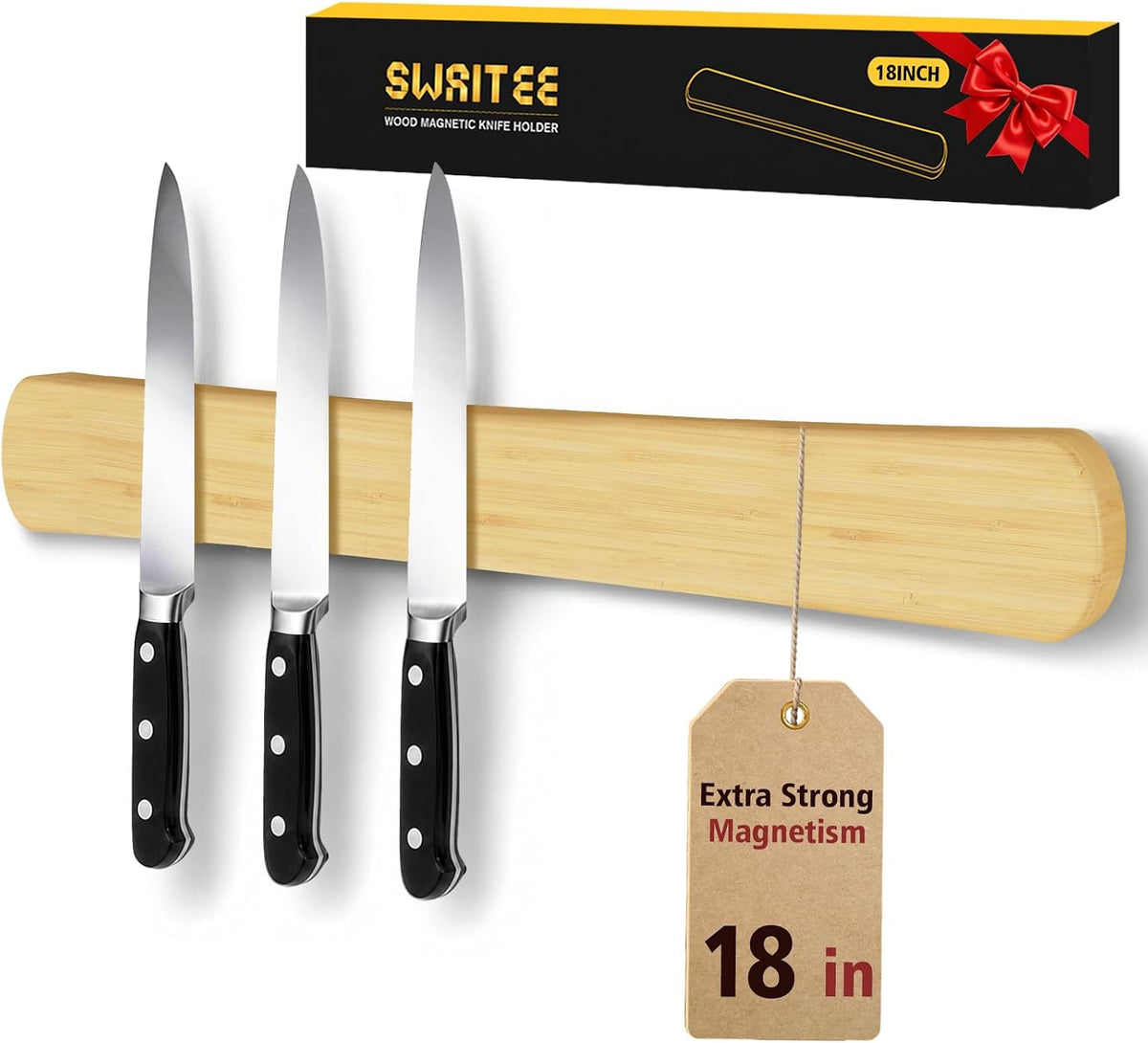 Magnetic Knife Holder, 16 Inch Acacia Wood Knife Strip for Wall or Fridge