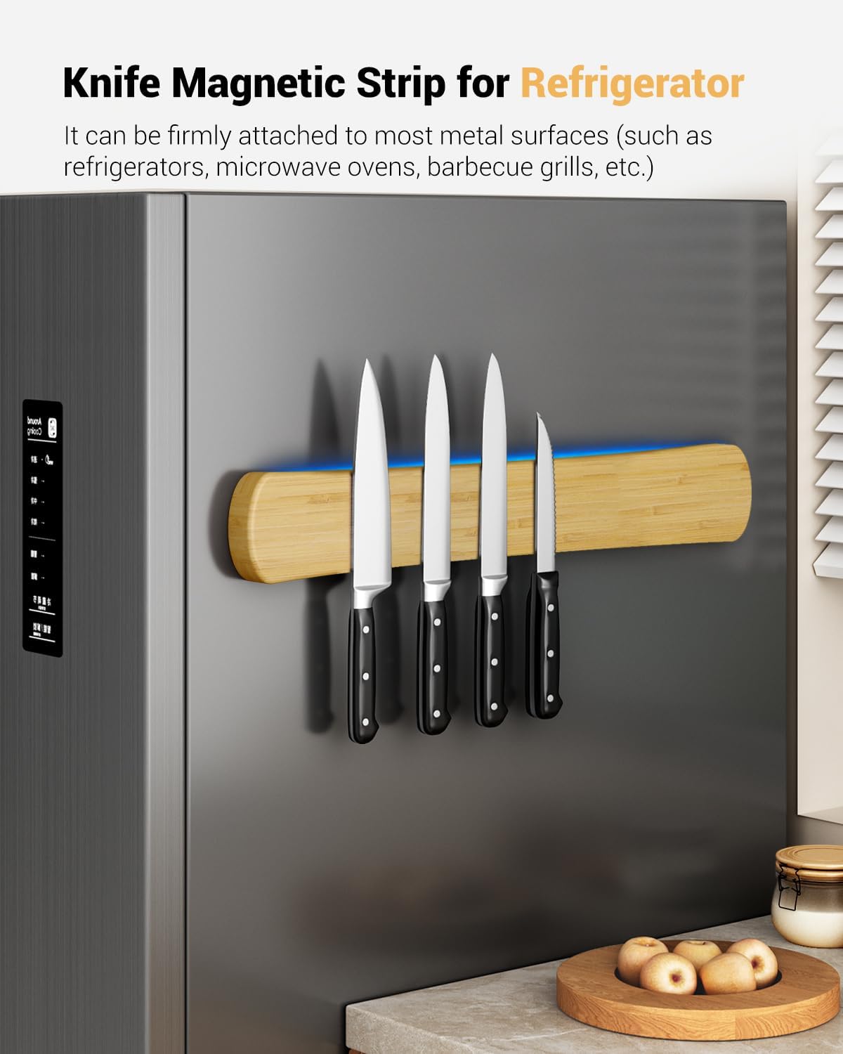 Magnetic Knife Holder, 16 Inch Acacia Wood Knife Strip for Wall or Fridge