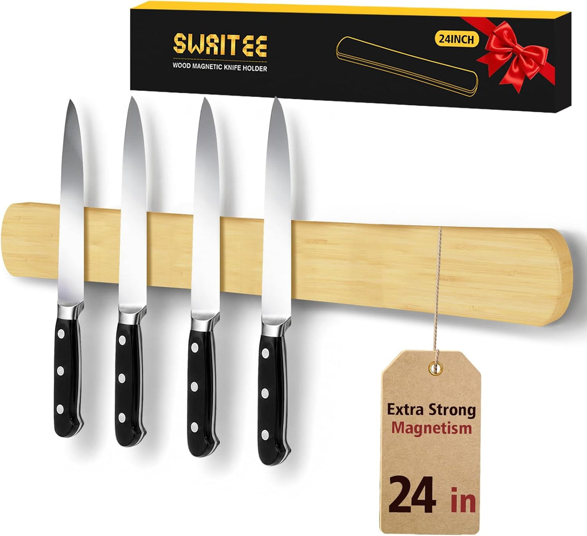 Magnetic Knife Holder, 16 Inch Acacia Wood Knife Strip for Wall or Fridge
