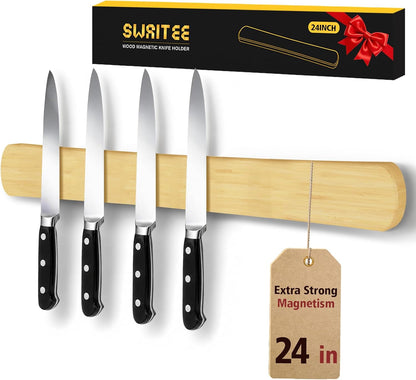 Magnetic Knife Holder, 16 Inch Acacia Wood Knife Strip for Wall or Fridge
