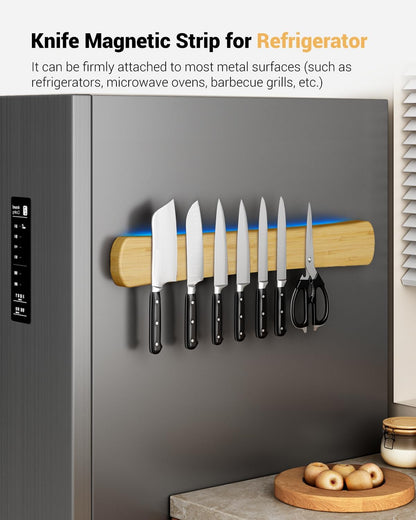 Magnetic Knife Holder, 16 Inch Acacia Wood Knife Strip for Wall or Fridge