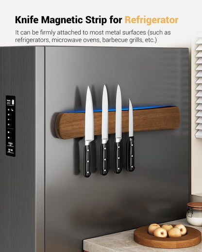 Magnetic Knife Holder, 16 Inch Acacia Wood Knife Strip for Wall or Fridge