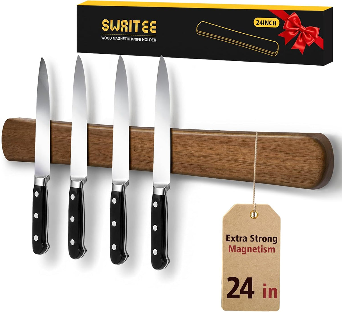 Magnetic Knife Holder, 16 Inch Acacia Wood Knife Strip for Wall or Fridge