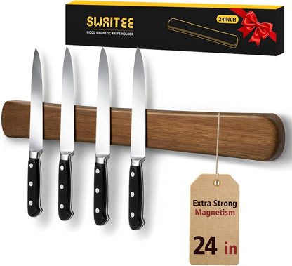 Magnetic Knife Holder, 16 Inch Acacia Wood Knife Strip for Wall or Fridge