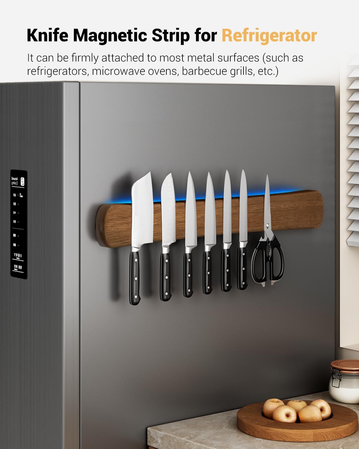 Magnetic Knife Holder, 16 Inch Acacia Wood Knife Strip for Wall or Fridge