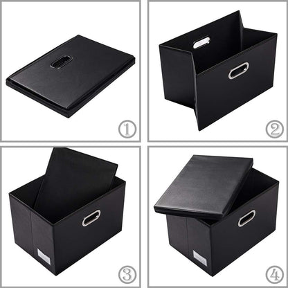 Large Collapsible Storage Bin with Lid Leather Fabric Foldable Storage Box Organizer Containes Basket Cube with Cover for Home Bedroom Closet Office Nursery Black (17.7x11.8x11.8)