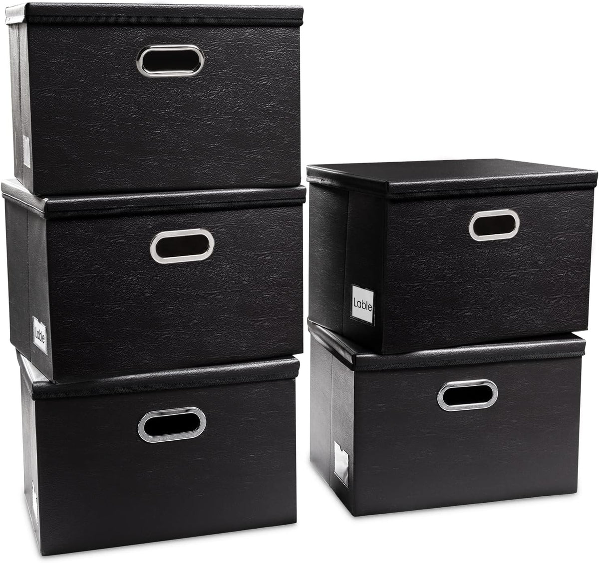 Large Collapsible Storage Bin with Lid Leather Fabric Foldable Storage Box Organizer Containes Basket Cube with Cover for Home Bedroom Closet Office Nursery Black (17.7x11.8x11.8)
