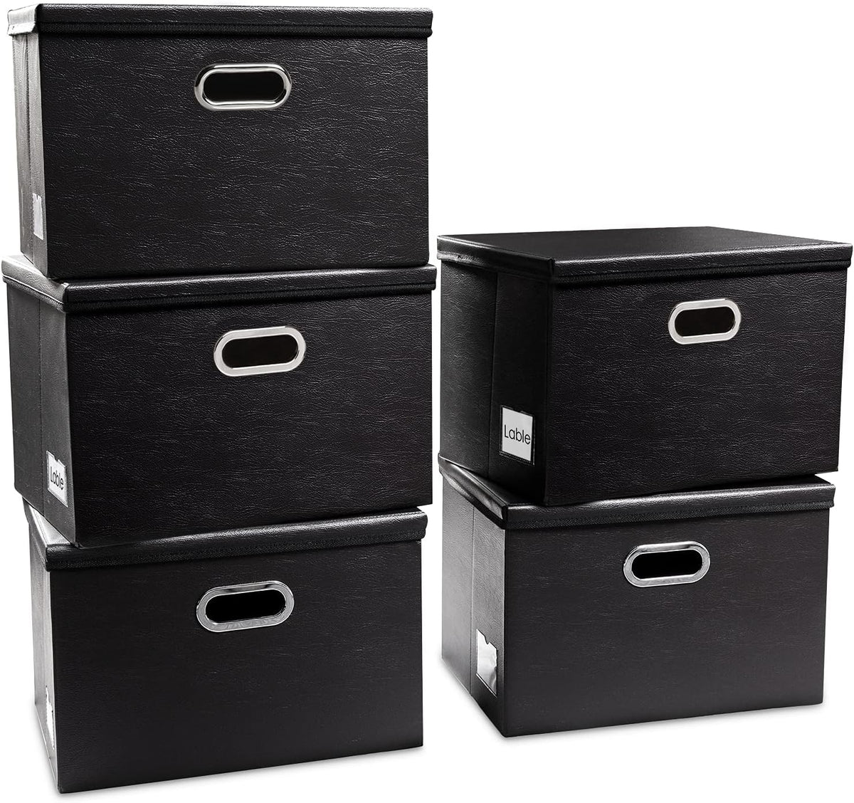 Large Collapsible Storage Bin with Lid Leather Fabric Foldable Storage Box Organizer Containes Basket Cube with Cover for Home Bedroom Closet Office Nursery Black (17.7x11.8x11.8)