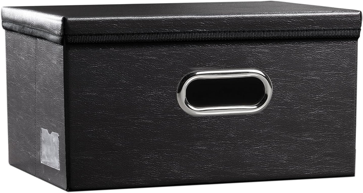 Large Collapsible Storage Bin with Lid Leather Fabric Foldable Storage Box Organizer Containes Basket Cube with Cover for Home Bedroom Closet Office Nursery Black (17.7x11.8x11.8)